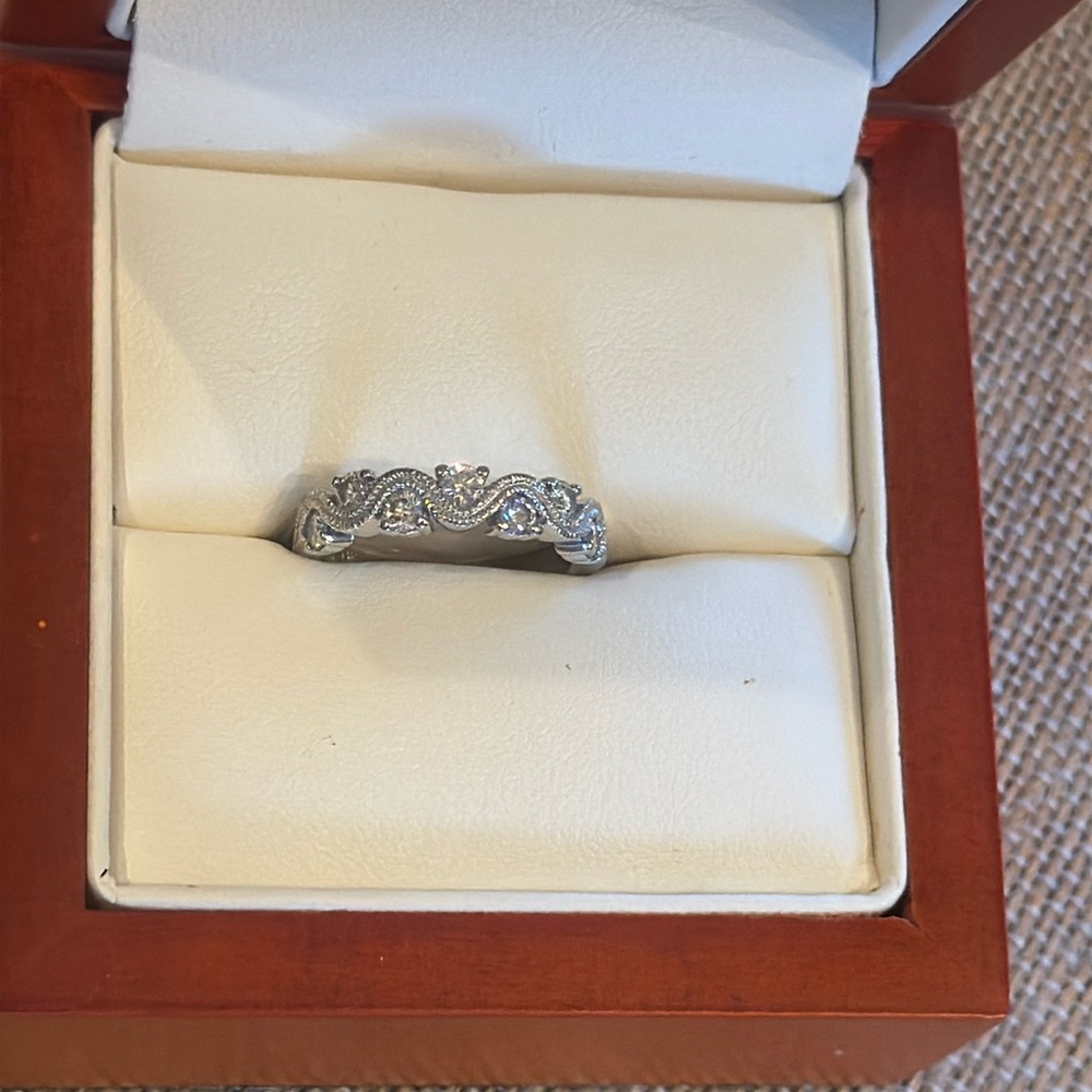 White gold Scroll Milgrain Diamond Accent Ring
